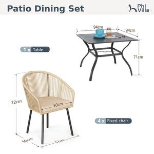 Catalina 4-Seater Dining Set Contemporary Rope Chairs & Metal Square Table