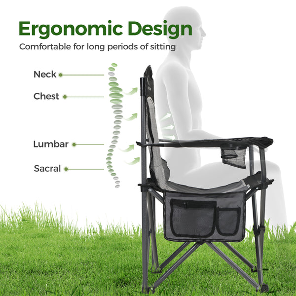 Set of 2 Mesh Folding Camping Chairs with Armrests