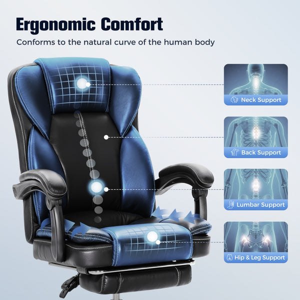 Faux Leather High-Back Reclining Executive Office Chair with Footrest