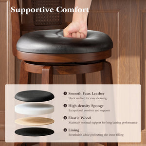 360° Swivel Solid Wood Bar Stool with Grid Back