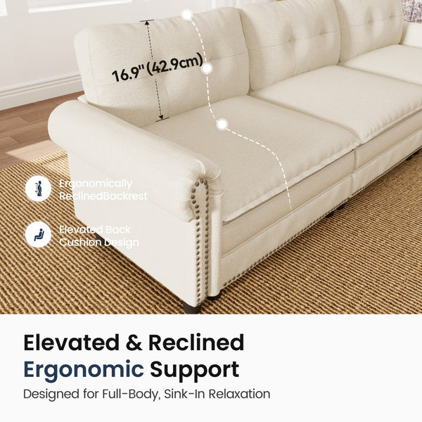 Charleston U-Shaped Linen Effect Sofa with Ottoman