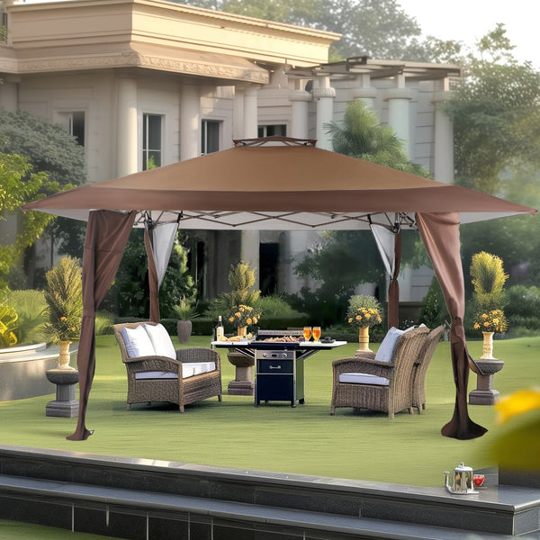 4m x 4m hardwearing waterproof UV-protected pop-up canopy tent for back garden alfresco dining and barbecue parties
