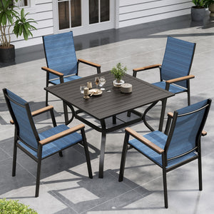 5-piece blue stackable garden dining set for home patio space
