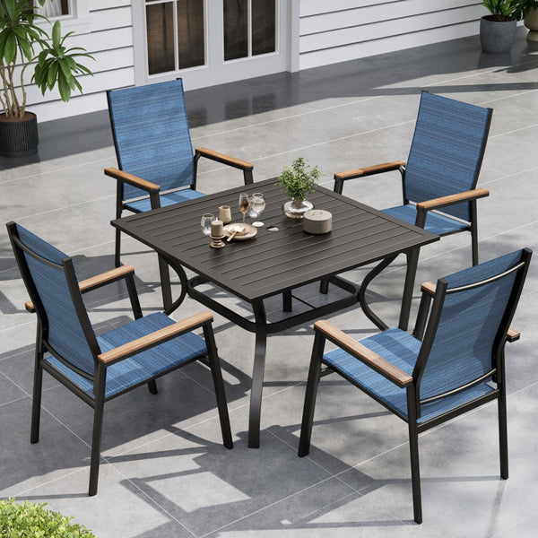 5-piece blue stackable garden dining set for home patio space
