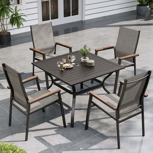5-piece grey stackable garden dining set for home patio space
