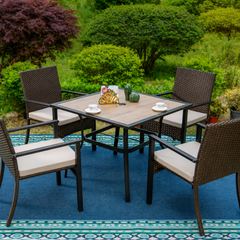 5-Piece All-Weather PE Rattan Outdoor Dining Set with Square Table and Armchairs