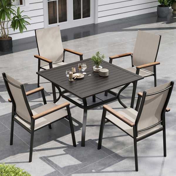 5-piece beige stackable garden dining set for home patio space
