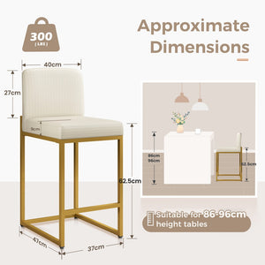 Counter Height White Faux Leather Bar Stools with Backrest for Kitchen