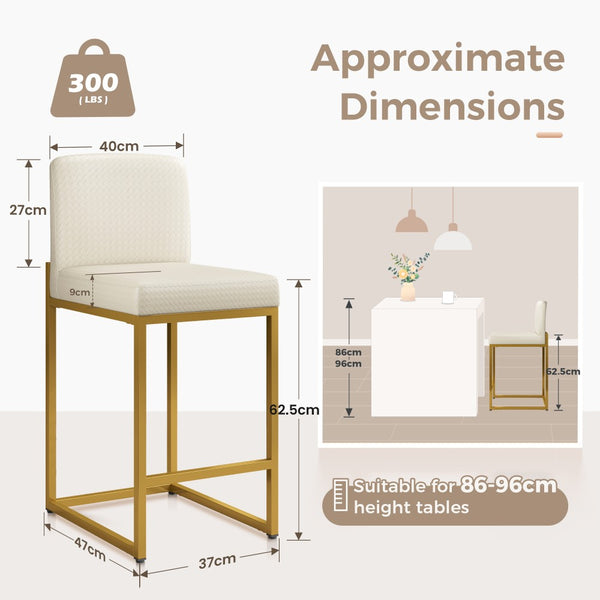 Counter Height White Faux Leather Bar Stools with Backrest for Kitchen