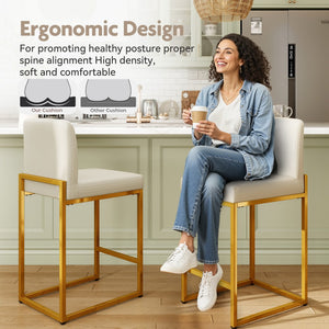 Counter Height White Faux Leather Bar Stools with Backrest for Kitchen
