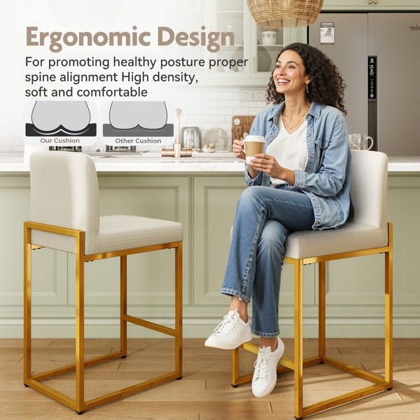 Counter Height White Faux Leather Bar Stools with Backrest for Kitchen