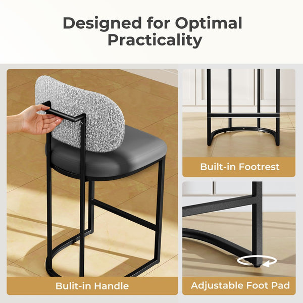 Modern PU and Chenille Counter Height Bar Stool