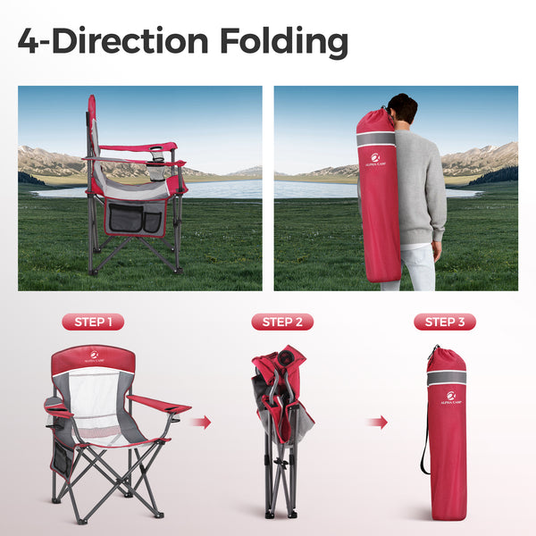 Set of 2 Mesh Folding Camping Chairs with Armrests