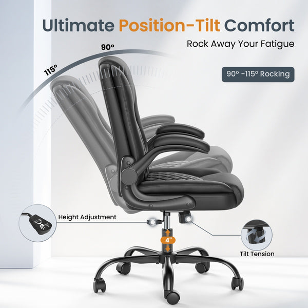 Diamond-Quilted PU Leather Office Chair with Flip-Up Armrests