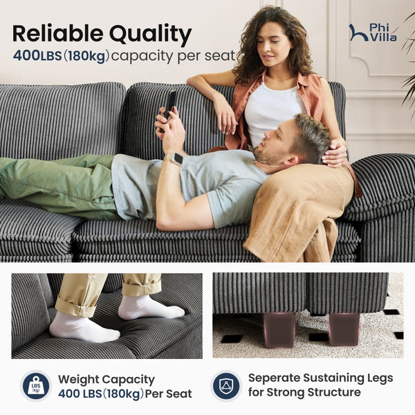 4‑Seater Corner Sofa in Corduroy with Chaise