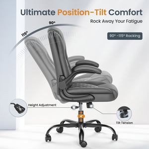 Diamond-Quilted PU Leather Office Chair with Flip-Up Armrests
