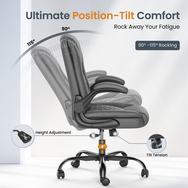 Diamond-Quilted PU Leather Office Chair with Flip-Up Armrests