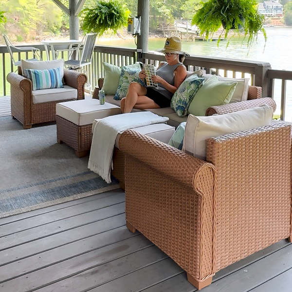 Classic Rattan Garden Sofa Set with Footstools