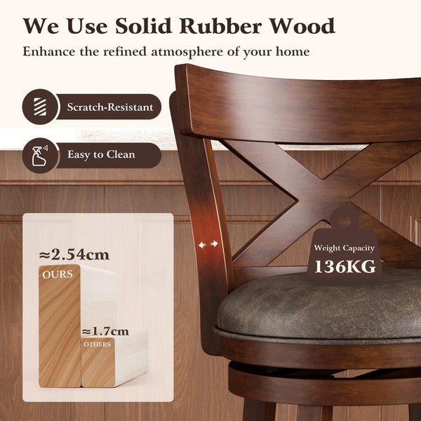 360° Swivel Solid Wood Bar Stool with Cross Back
