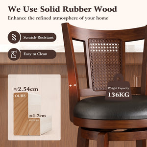 360° Swivel Solid Wood Bar Stool with Grid Back
