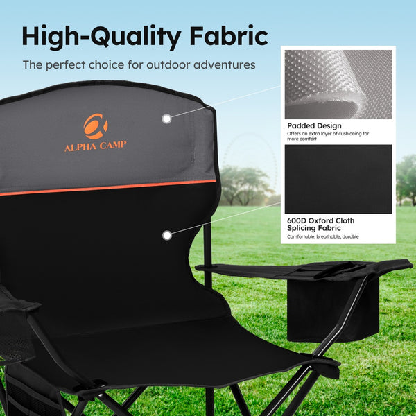 Set of 2 Heavy Duty Folding Camping Chairs with Armrests