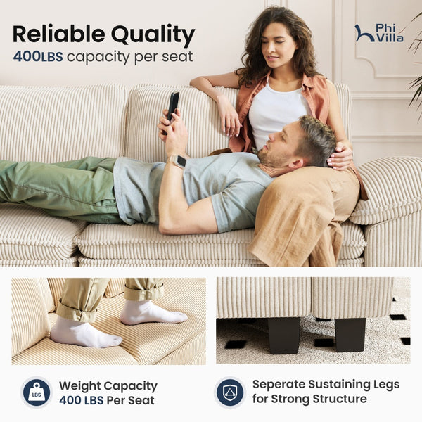 U‑Shaped Cosy Corduroy Sofa with Chaise