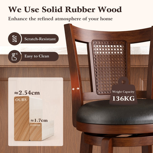 360° Swivel Solid Wood Bar Stool with Grid Back
