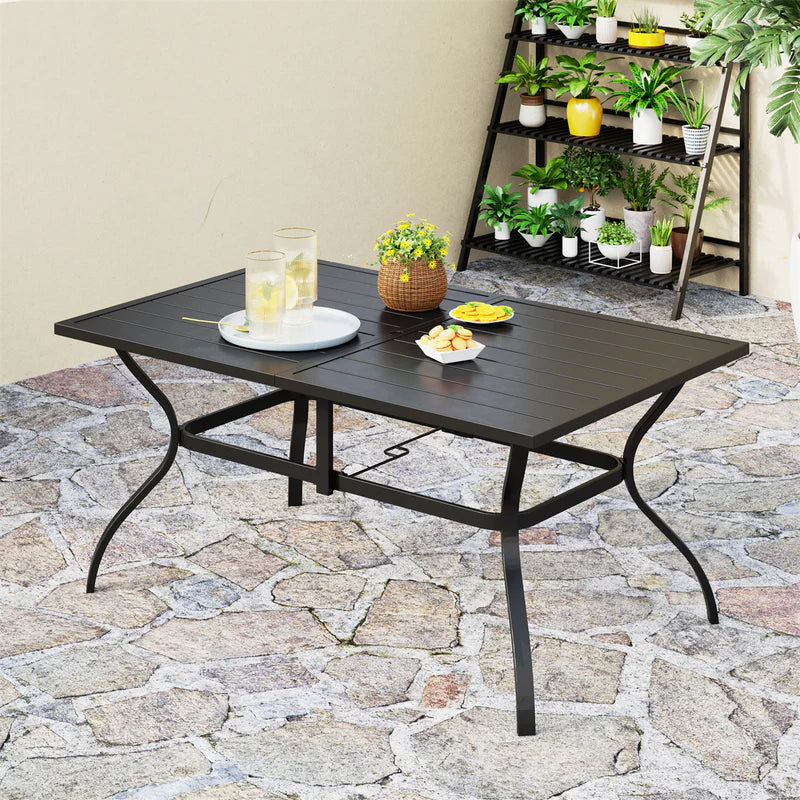 6-Seat Outdoor Metal Garden Dining Table with Umbrella Hole