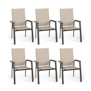 6-piece stackable high-back outdoor chairs with aluminium frame and Textilene fabric