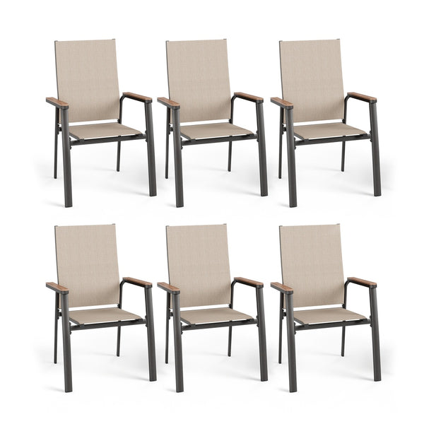 6-piece stackable high-back outdoor chairs with aluminium frame and Textilene fabric