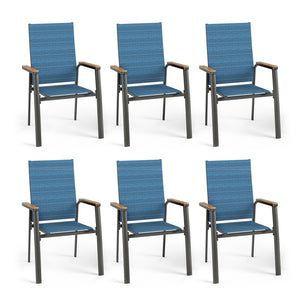 6-piece stackable high-back outdoor chairs with aluminium frame and Textilene fabric