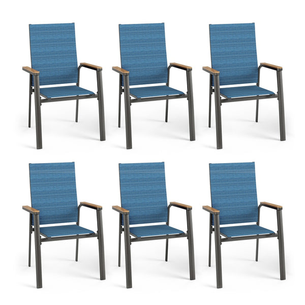 6-piece stackable high-back outdoor chairs with aluminium frame and Textilene fabric