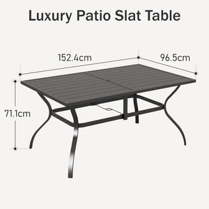 7-Piece Garden Dining Set with Metal Rectangular Slat Table and Wicker Rattan Chairs