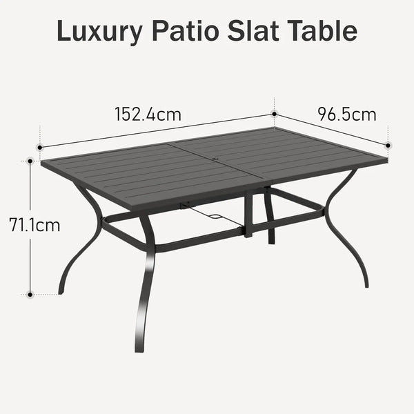 7-Piece Garden Dining Set with Metal Rectangular Slat Table and Wicker Rattan Chairs