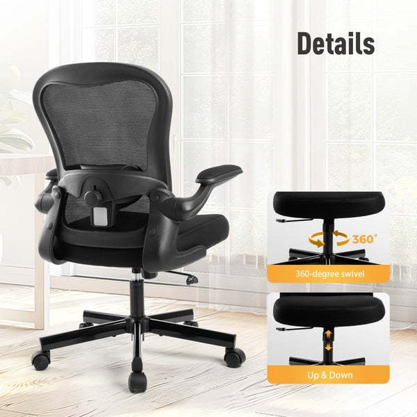 Ergonomic Mesh Office Chair with Flip-Up Armrests & Adjustable Lumbar Support