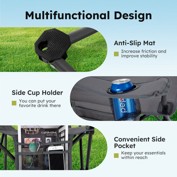Set of 2 Heavy Duty Folding Camping Chairs with Armrests