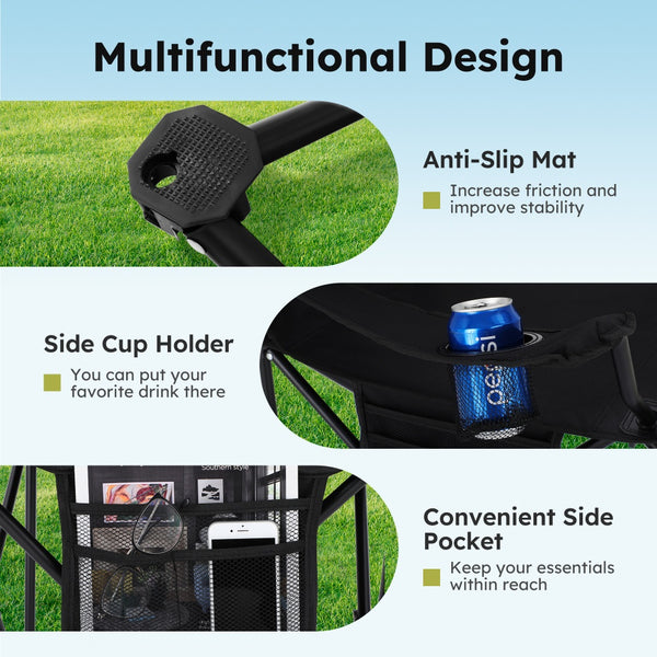 Set of 2 Heavy Duty Folding Camping Chairs with Armrests