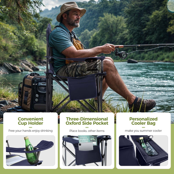 Navy Blue Thick Padded Camping Chair with Armrests