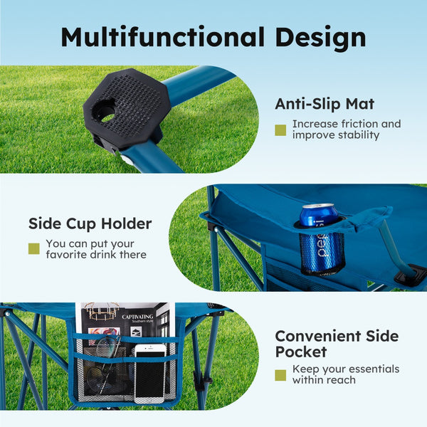 Set of 2 Heavy Duty Folding Camping Chairs with Armrests