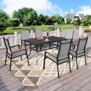 6-seat grey stackable high-back patio dining set for residential backyard deck