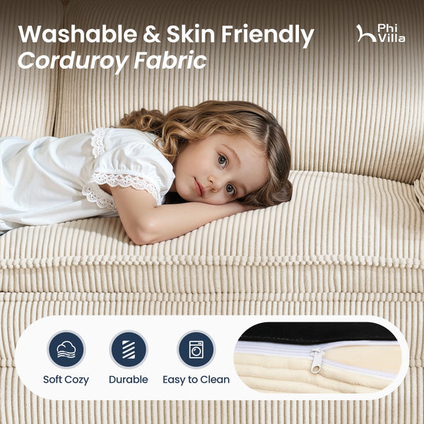 4‑Seater Corner Sofa in Corduroy with Chaise
