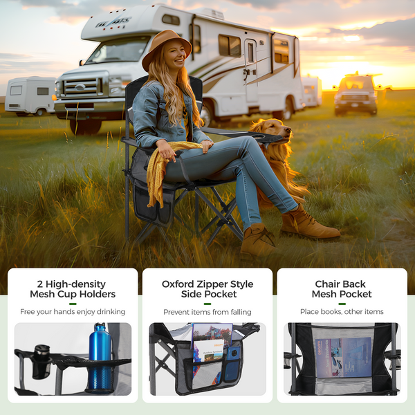 Set of 2 Mesh Folding Camping Chairs with Armrests