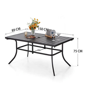 7-Piece Garden Dining Set with Metal Rectangular Slat Table and Wicker Rattan Chairs