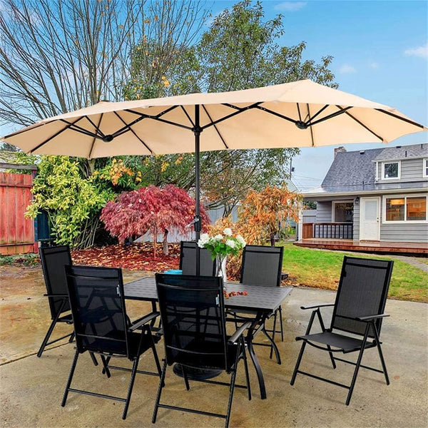 6-Seat Outdoor Metal Garden Dining Table with Umbrella Hole
