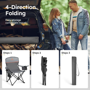 Set of 2 Heavy Duty Folding Camping Chairs with Armrests