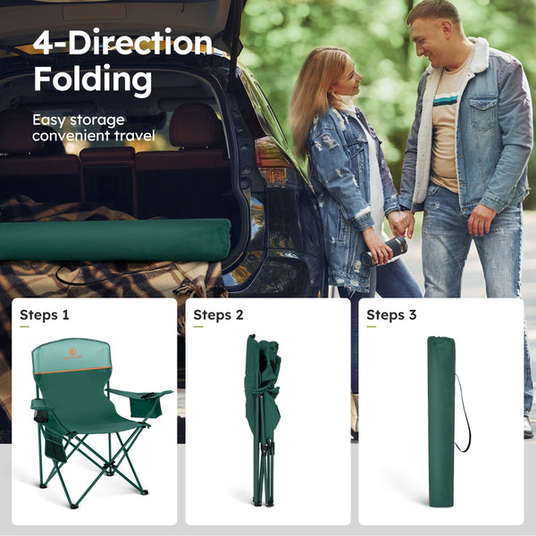 Set of 2 Heavy Duty Folding Camping Chairs with Armrests