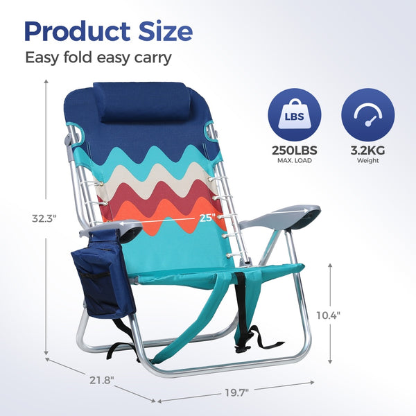 Set of 2 Adjustable Beach Chairs with Cooler Bag