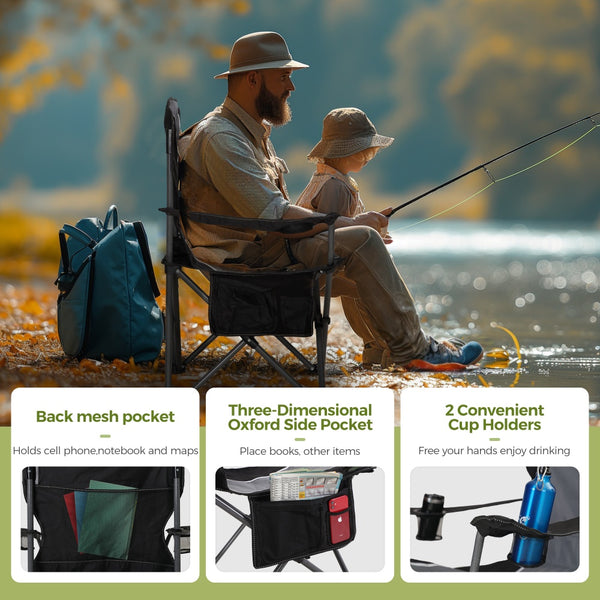 Set of 2 Folding Camping Chairs with Armrests