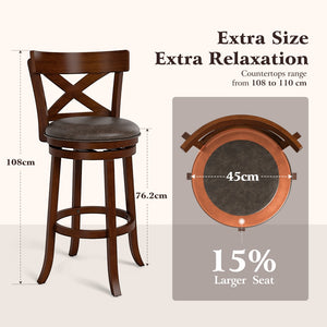 360° Swivel Solid Wood Bar Stool with Cross Back