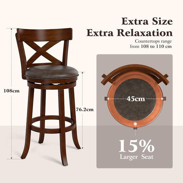 360° Swivel Solid Wood Bar Stool with Cross Back
